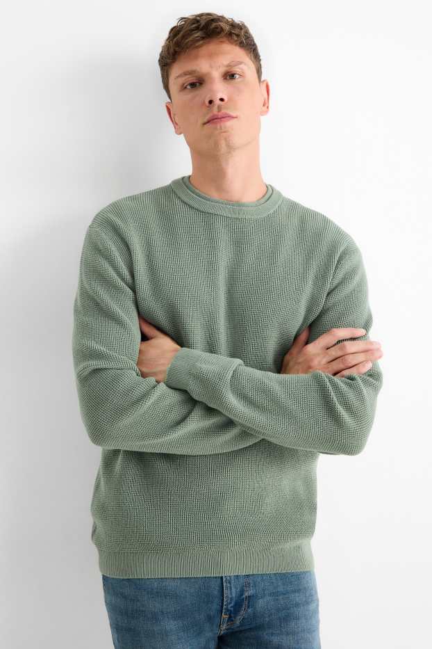 Pánské - Svetr - strukturovaný - zelená