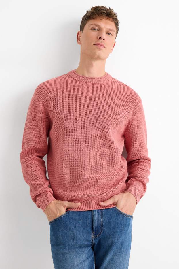 Pánské - Svetr - strukturovaný - růžová