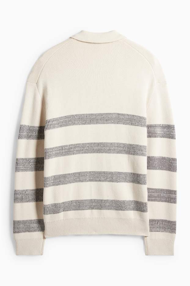 Pánské - Svetr - pruhovaný - světle béžová