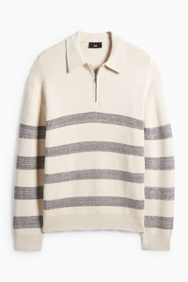 Pánské - Svetr - pruhovaný - světle béžová