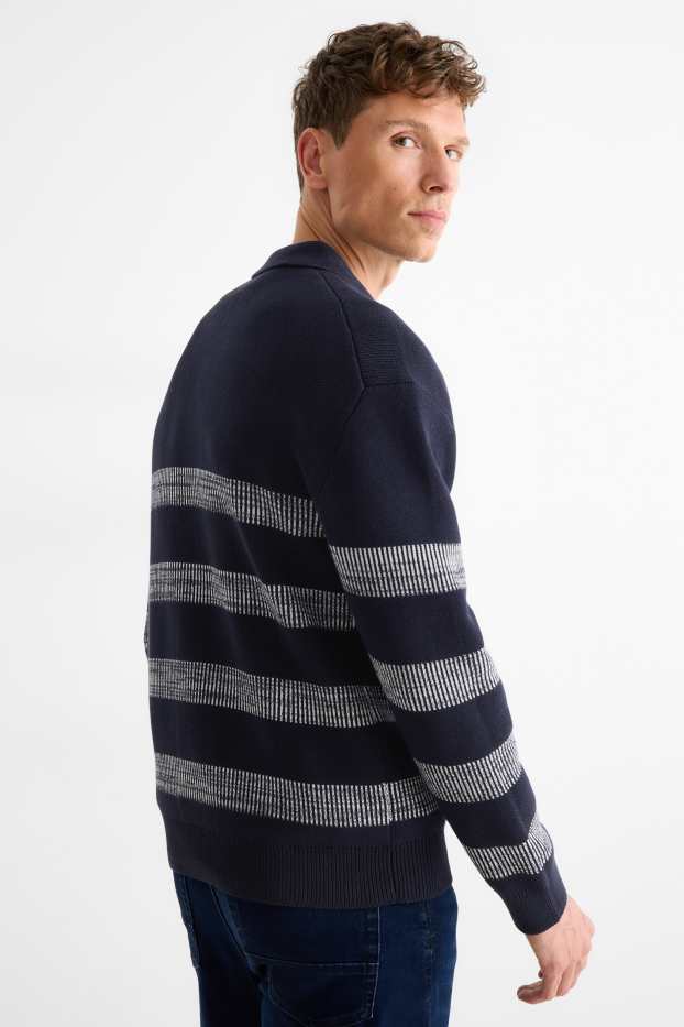 Pánské - Svetr - pruhovaný - tmavomodrá