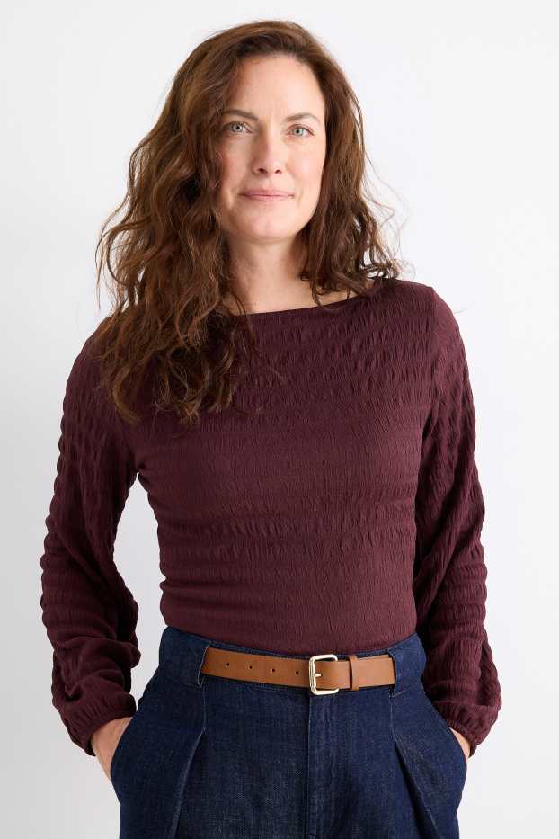 Femmes - Haut à manches longues - regular fit - smocké - bordeaux