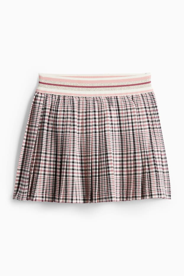 Děti - dívky - Plisovaná sukně - kostkovaná - růžová