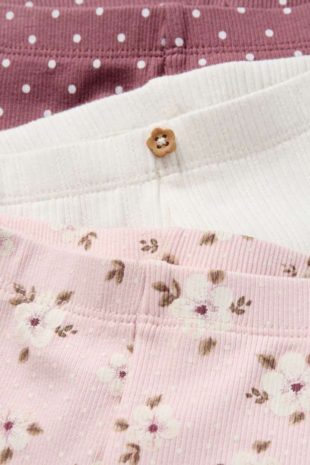 Bébés filles - Lot de 3 - petites fleurs - leggings pour bébé - finition côtelée - rose