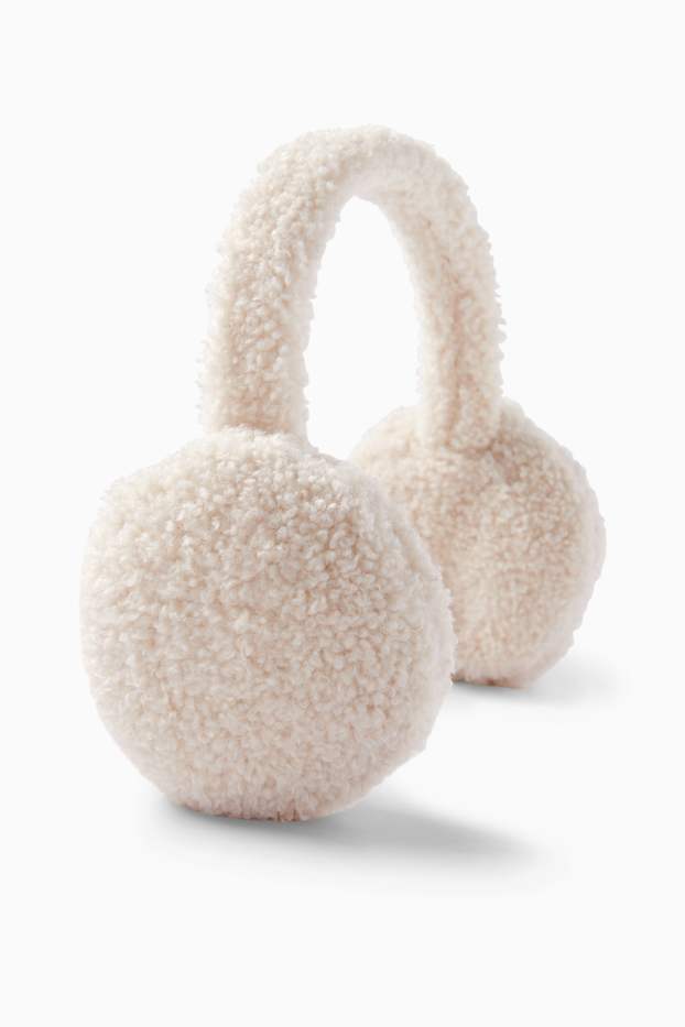 Donna - Scaldaorecchie in pelo teddy - crema