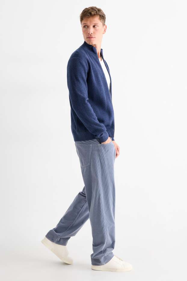 Pánské - Manšestrové kalhoty - relaxed fit - světle modrá
