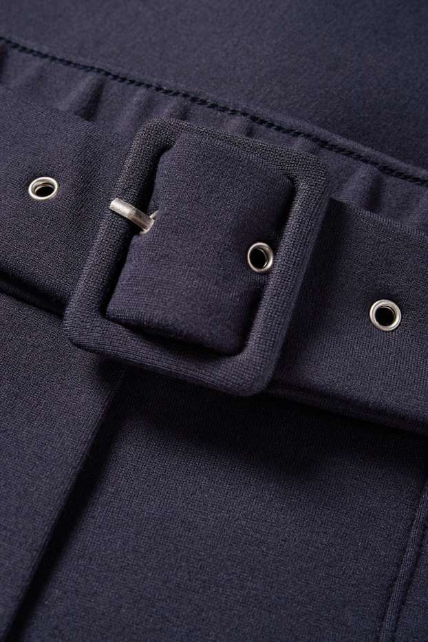 Femei - Pantaloni din jerseu cu curea - talie înaltă - wide leg - albastru închis