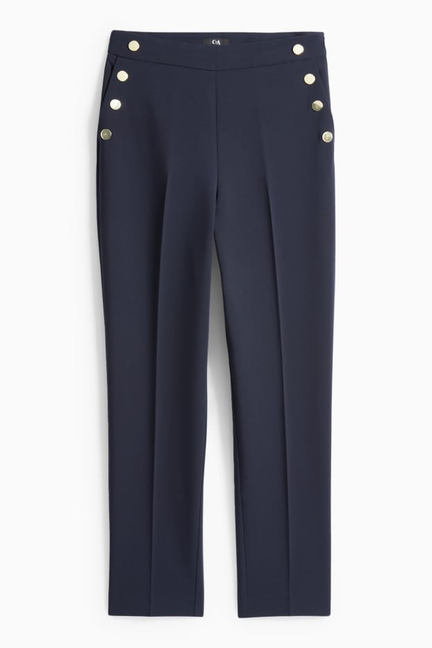 Dámské - Plátěné kalhoty - high waist - tapered fit - tmavomodrá