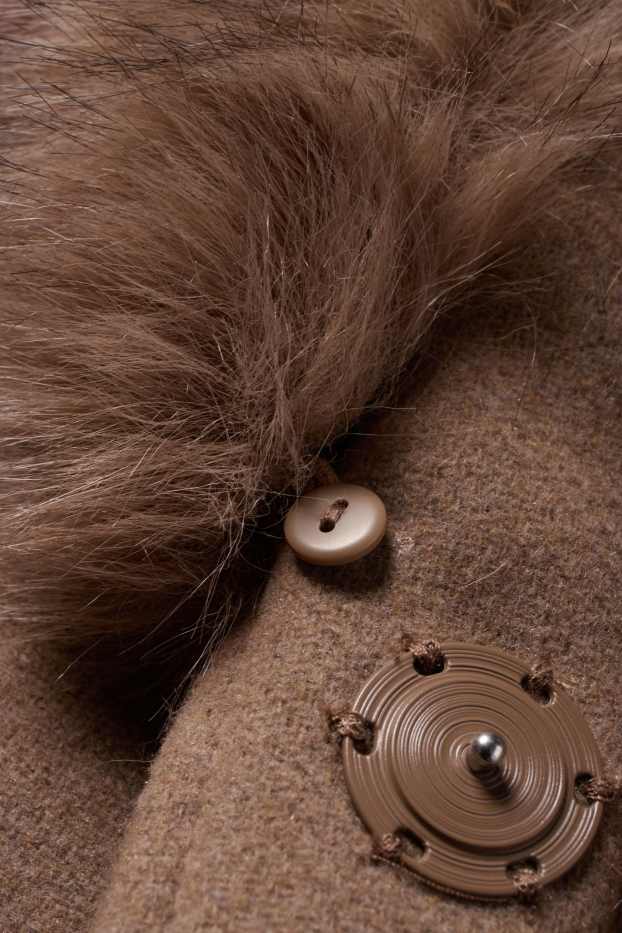 Femmes - Manteau avec garniture en imitation fourrure - marron clair
