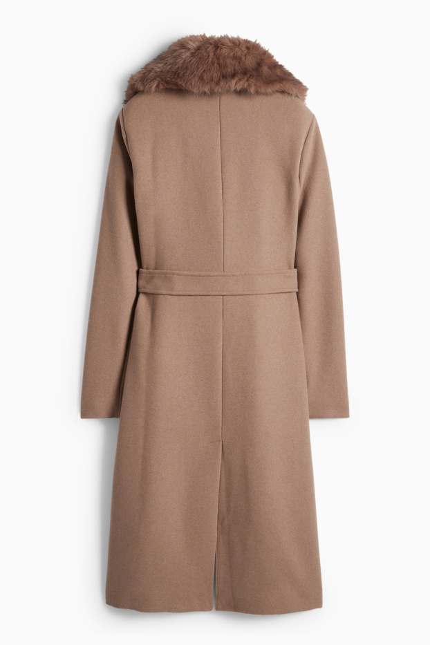 Femmes - Manteau avec garniture en imitation fourrure - marron clair