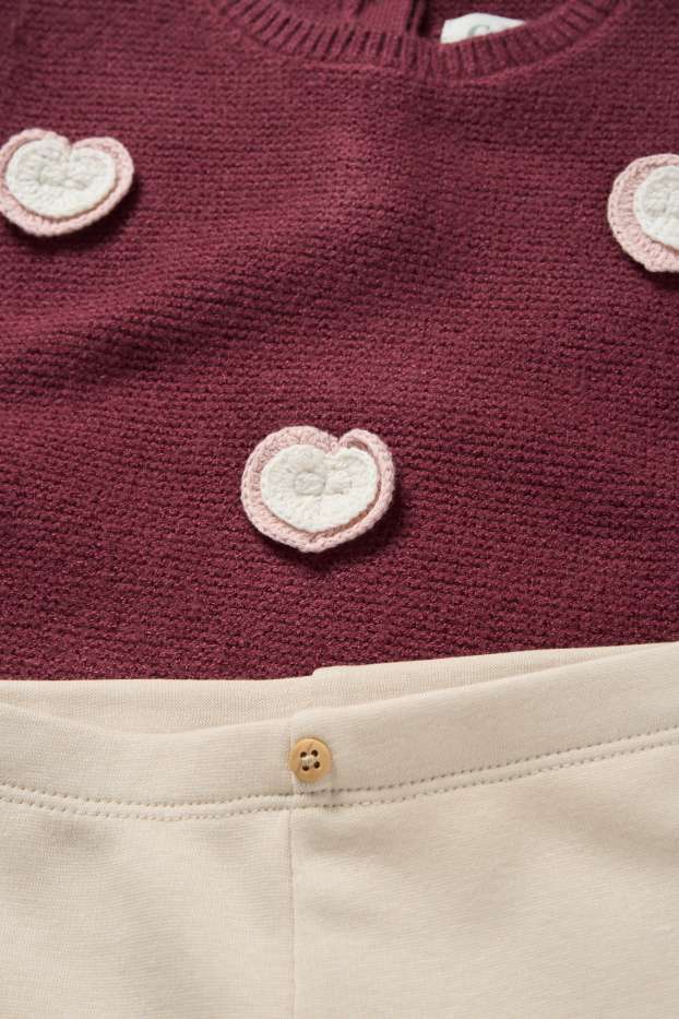 Miminka - dívky - Srdíčka - outfit pro miminka - 2dílný - bordeaux