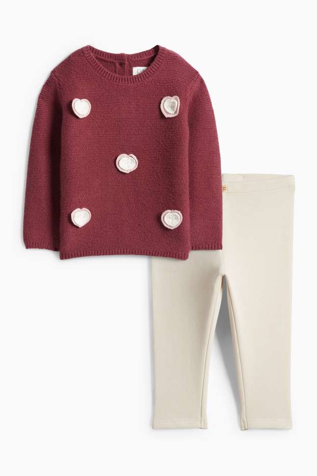 Miminka - dívky - Srdíčka - outfit pro miminka - 2dílný - bordeaux