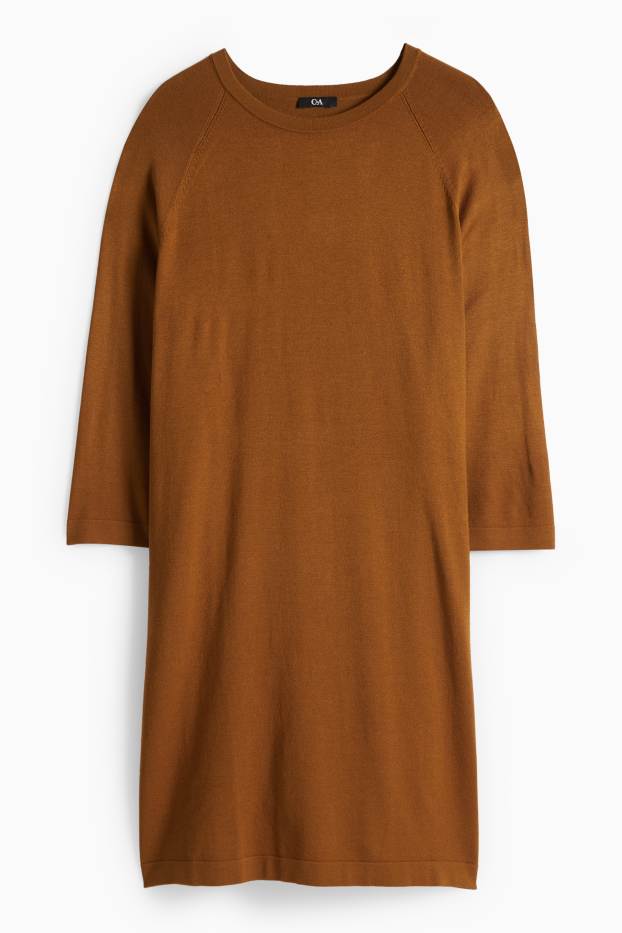 Women - Knitted dress - straight fit - brown