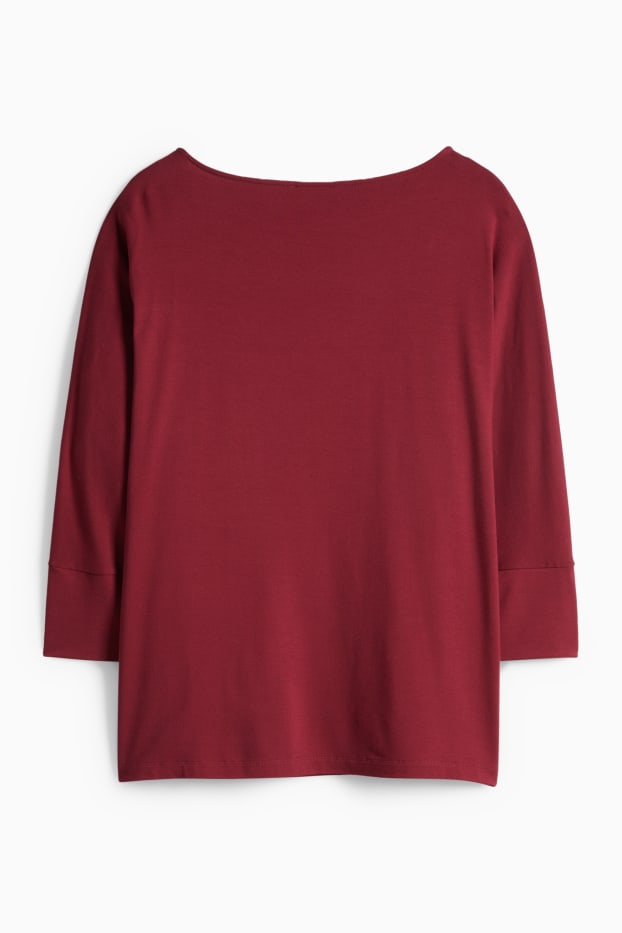 Women - Basic long sleeve top - regular fit - dark red