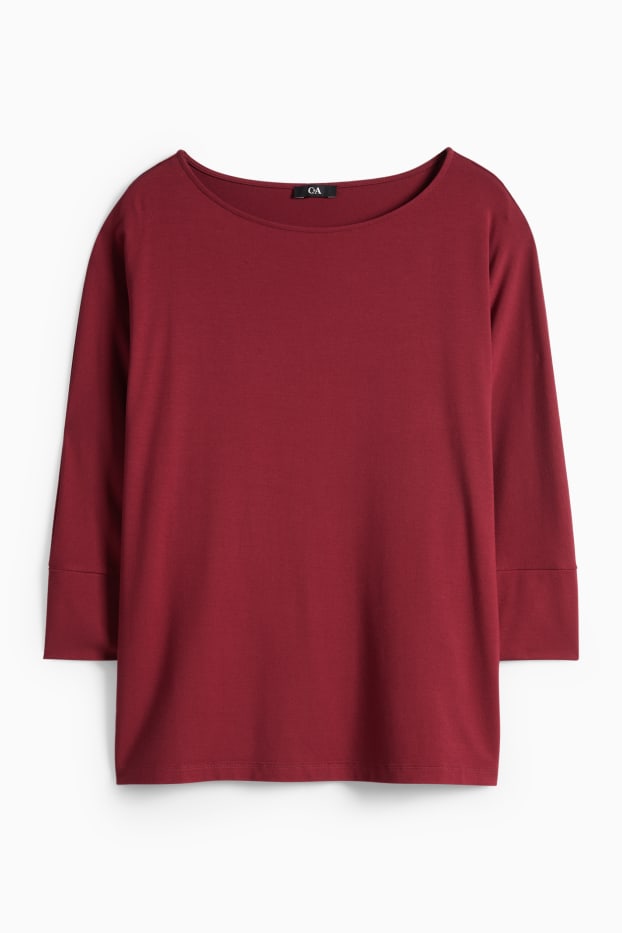Women - Basic long sleeve top - regular fit - dark red