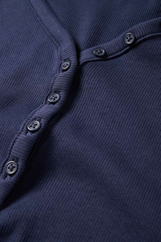 Damen - Crop Henley-Shirt - Slim Fit - gerippt - dunkelblau