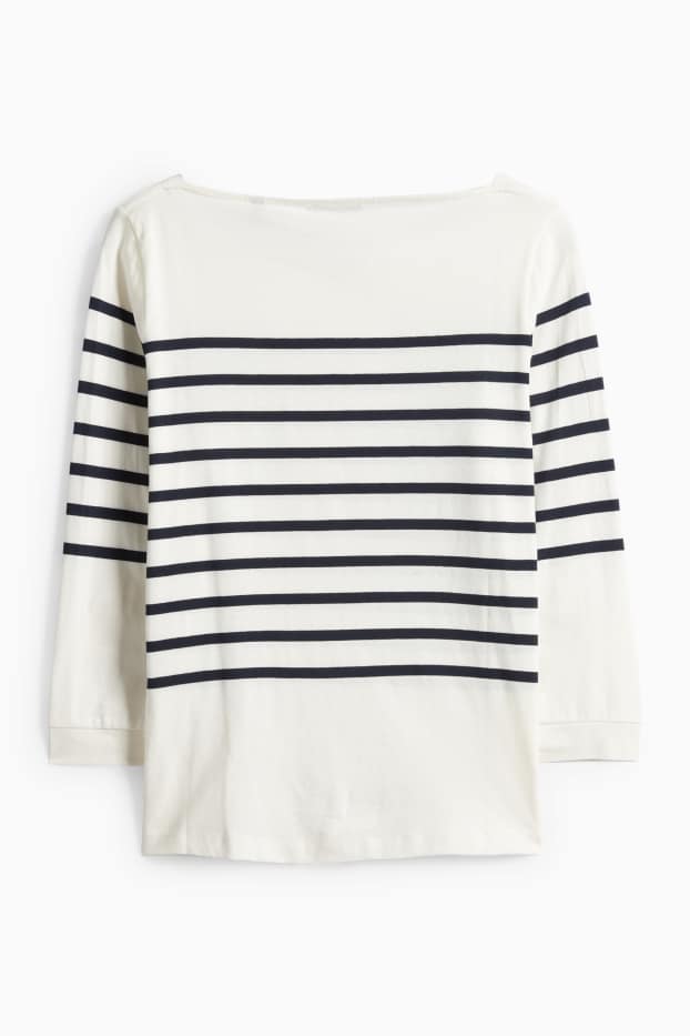 Femei - Tricou cu mânecă lungă basic - regular fit - albastru închis / alb-crem