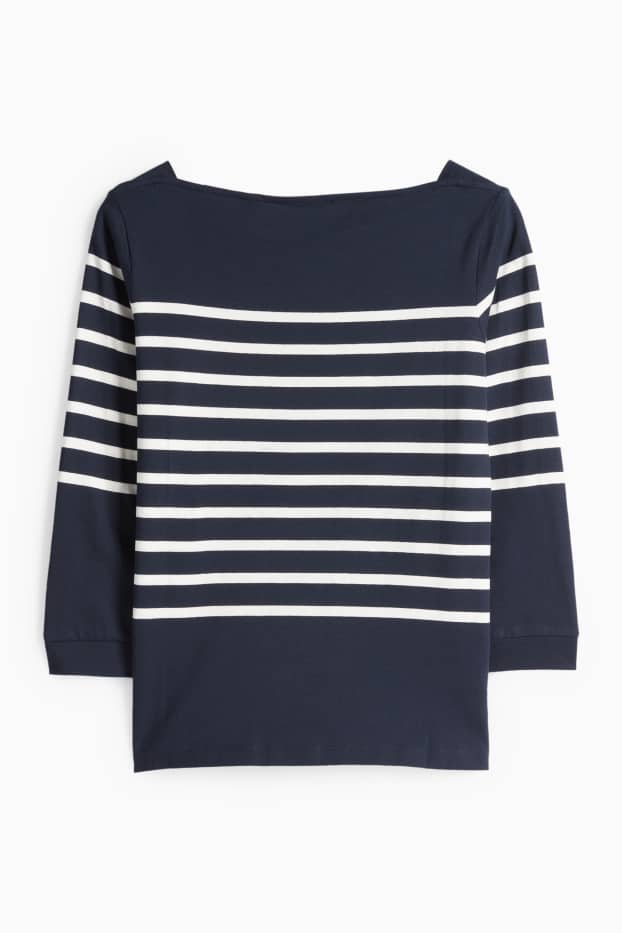 Femmes - Haut à manches longues basique - regular fit - bleu foncé / blanc