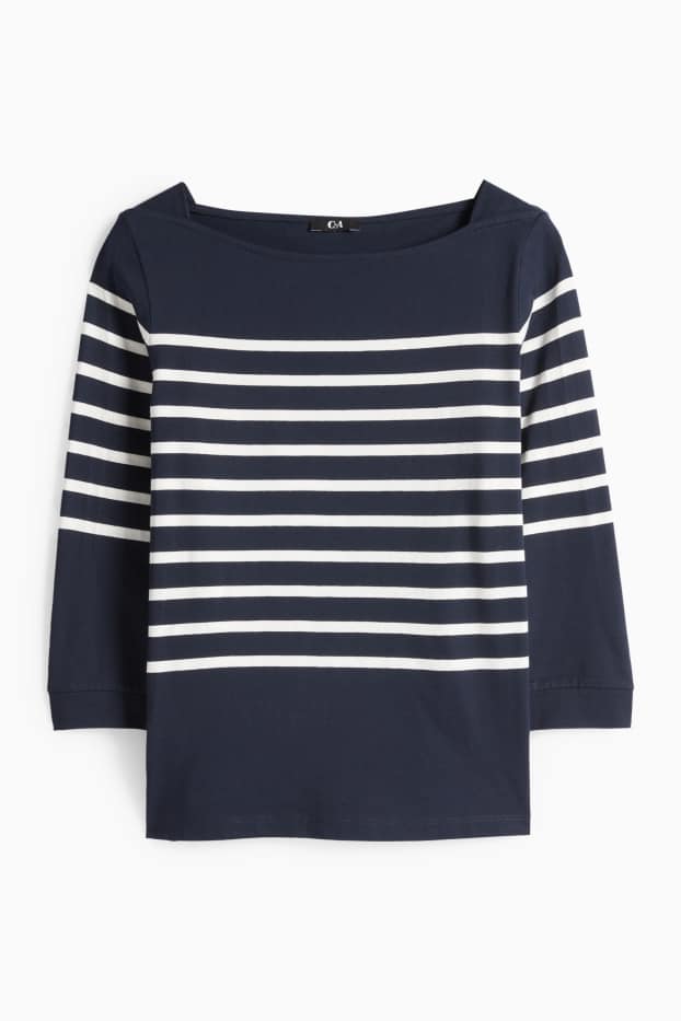 Femmes - Haut à manches longues basique - regular fit - bleu foncé / blanc