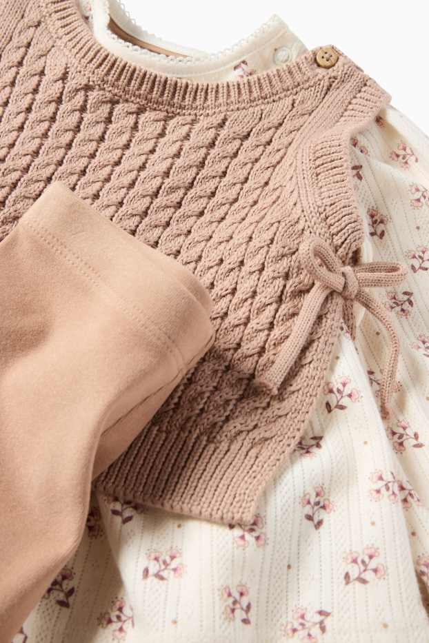 Baby: meisjes - Bloemetjes - babyoutfit - 3-delig - lichtbruin