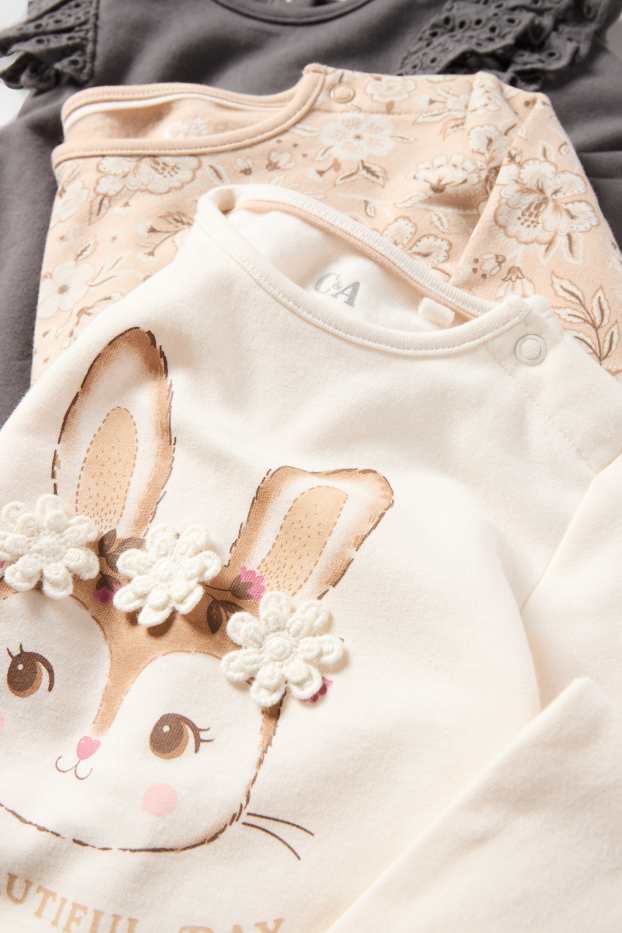 Miminka - dívky - Multipack 3 ks - zajíček a květiny - mikina pro miminka - světle béžová