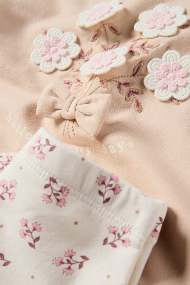 Neonate - Motivo fiorellini - completo neonate - 2 pezzi - beige chiaro