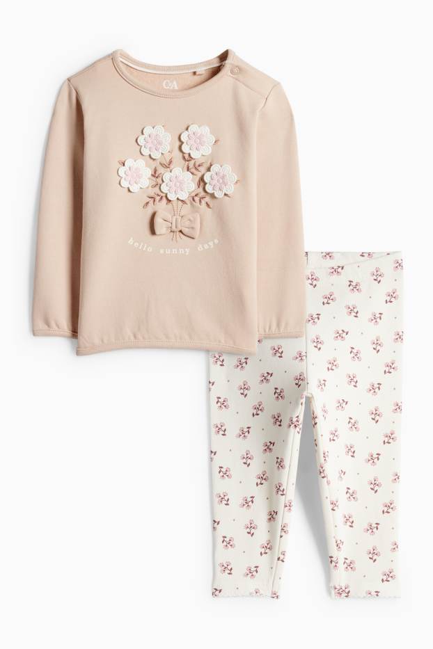 Neonate - Motivo fiorellini - completo neonate - 2 pezzi - beige chiaro