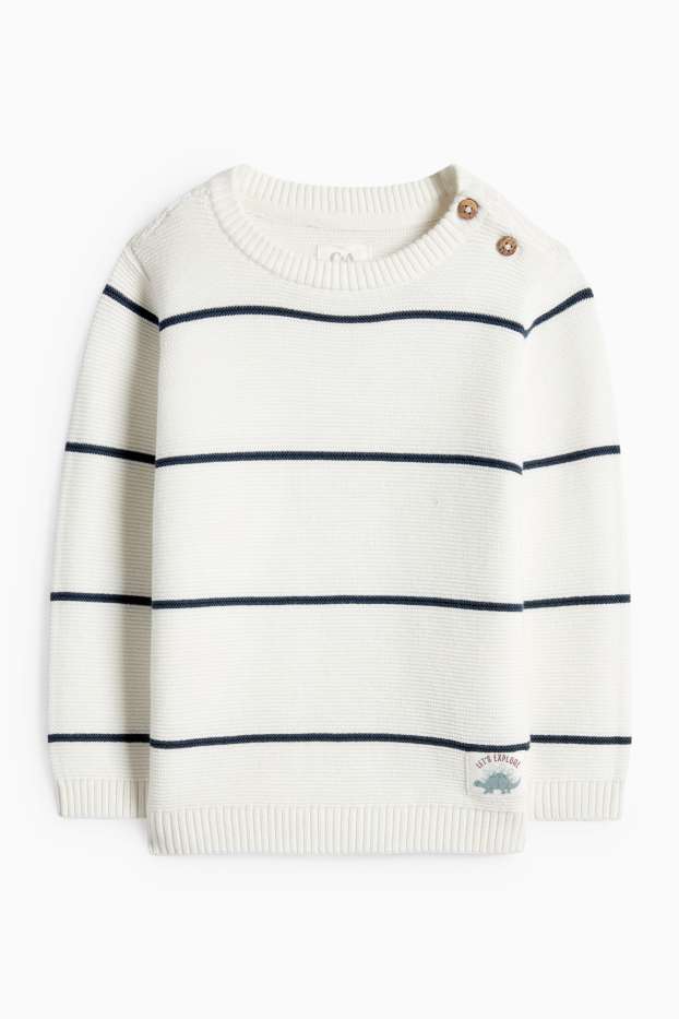 Miminka - chlapci - Dinosaurus - svetr pro miminka - pruhovaný - tmavomodrá / krémově bílá