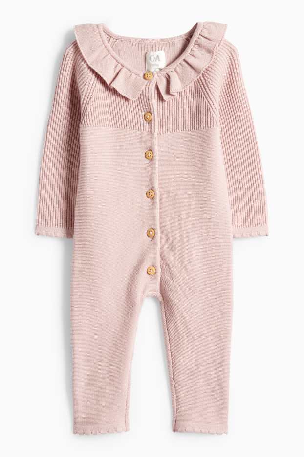 Miminka - dívky - Pletený overal pro miminka - růžová