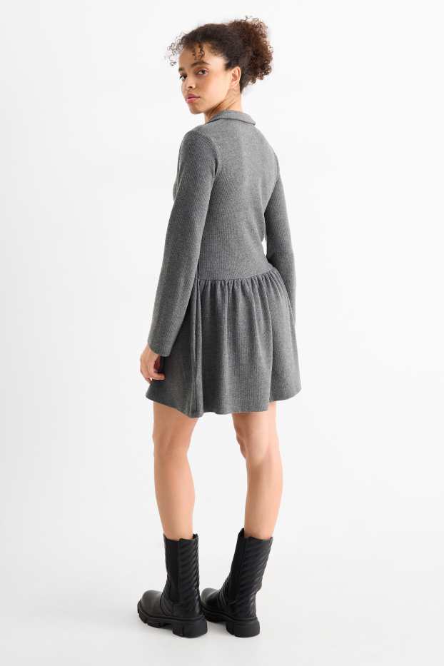 Women - A-line dress - ribbed - dark gray