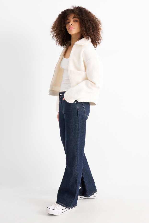 Women - Wide leg jeans - low-rise waist - denim-dark blue