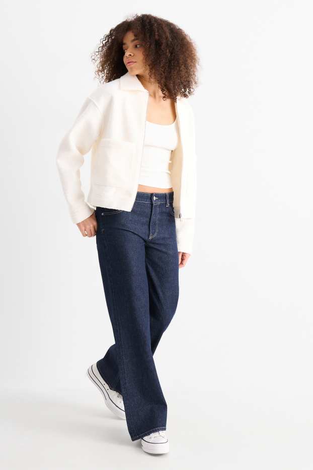 Women - Wide leg jeans - low-rise waist - denim-dark blue