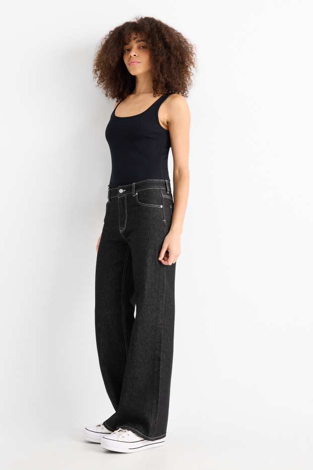 Damen - Wide Leg Jeans - Low Waist - dunkeljeansgrau