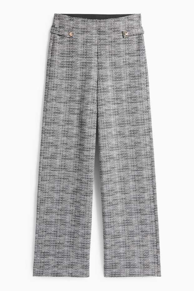 Dámské - Buklé kalhoty - mid waist - wide leg - černá/bílá