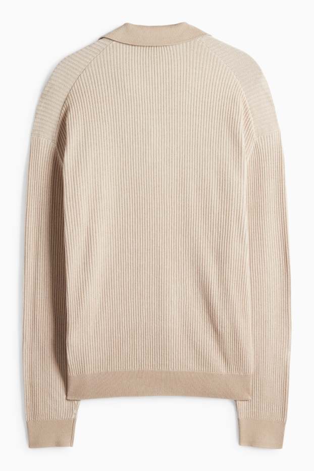 Pánské - Svetr - žebrovaný - světle béžová