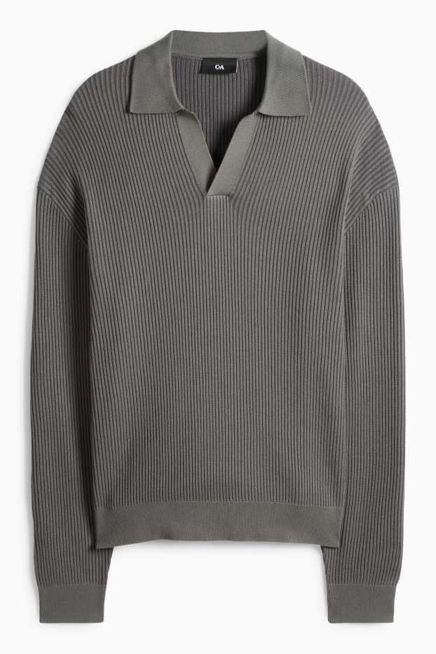 Pánské - Svetr - žebrovaný - tmavozelená