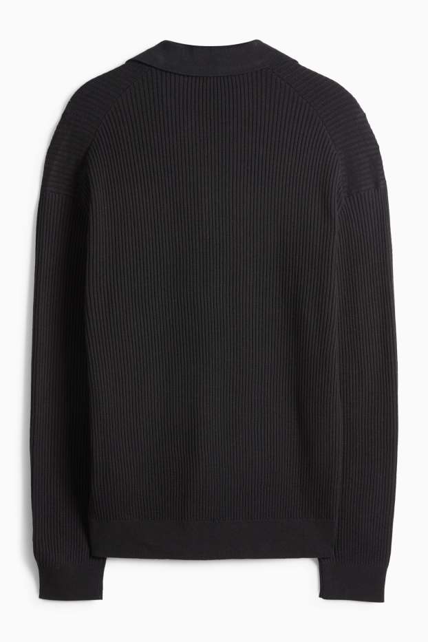 Pánské - Svetr - žebrovaný - černá