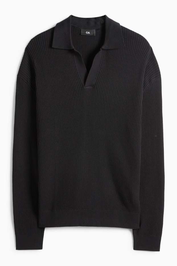 Pánské - Svetr - žebrovaný - černá