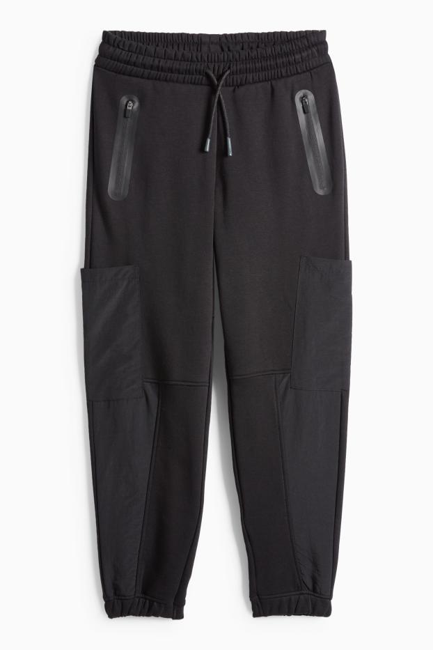 Děti - chlapci - Cargo teplákové kalhoty - černá