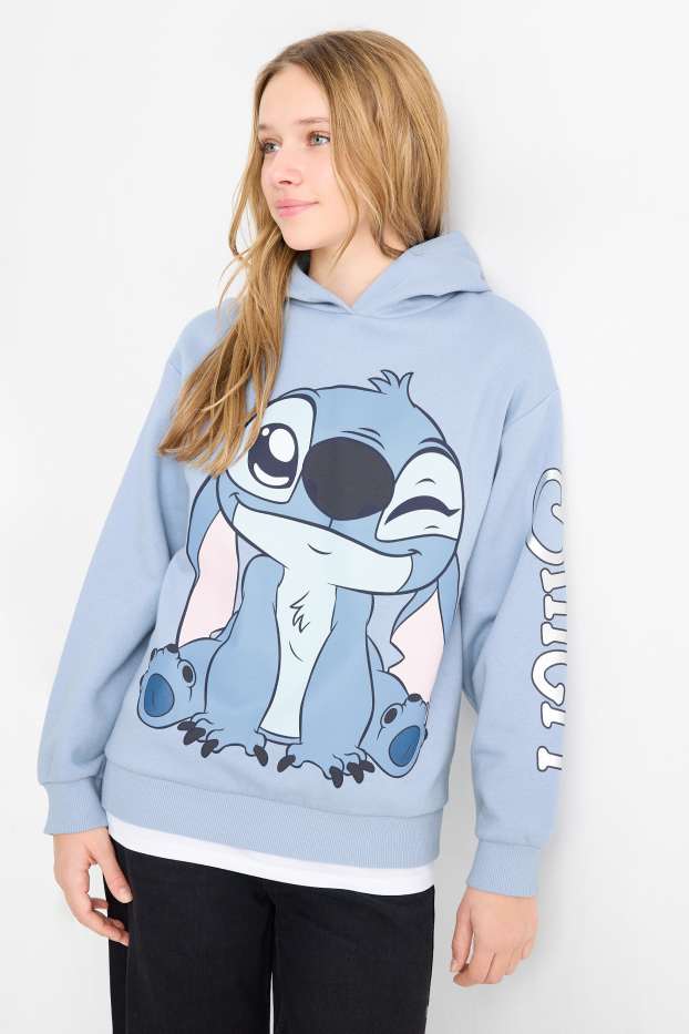 Bambine - Lilo & Stitch - felpa con cappuccio - azzurro