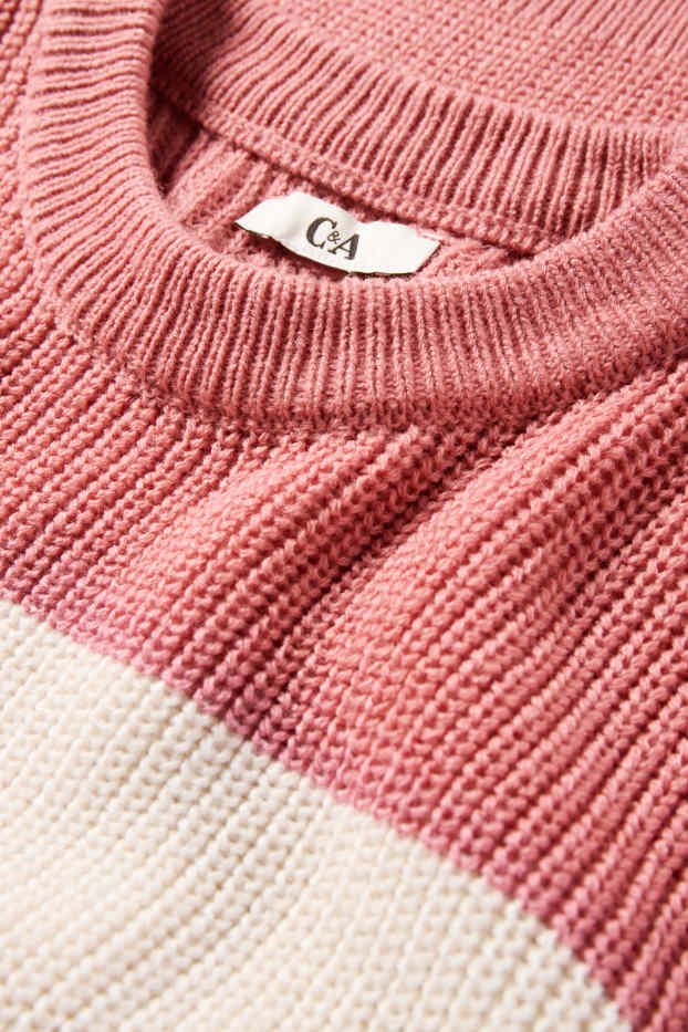 Donna - Maglione - a coste - a righe - rosa / beige