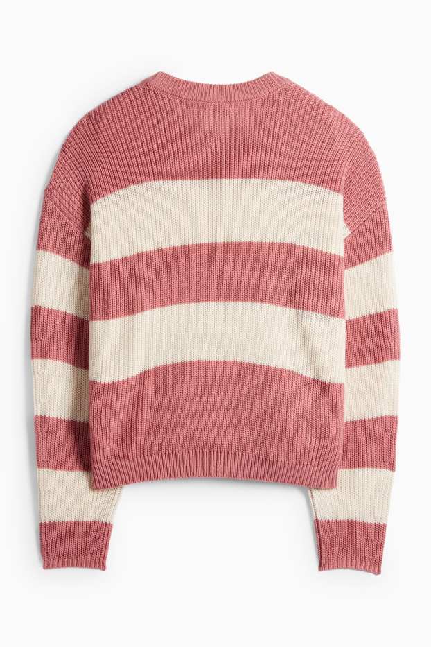 Donna - Maglione - a coste - a righe - rosa / beige