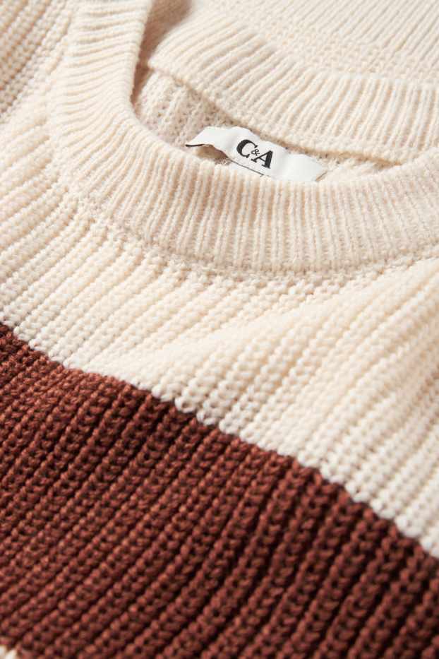 Donna - Maglione - a coste - a righe - marrone / beige