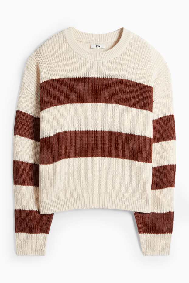 Donna - Maglione - a coste - a righe - marrone / beige