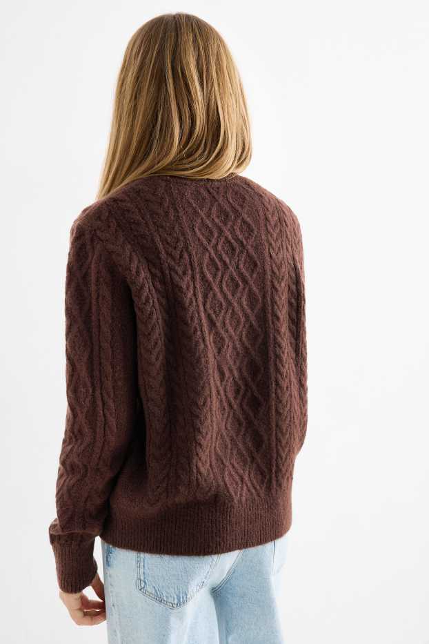 Enfants filles - Pull - motif tressé - marron foncé