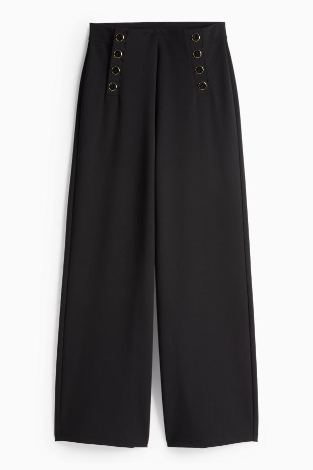 Femmes - Pantalon en jersey - mid waist - wide leg - noir
