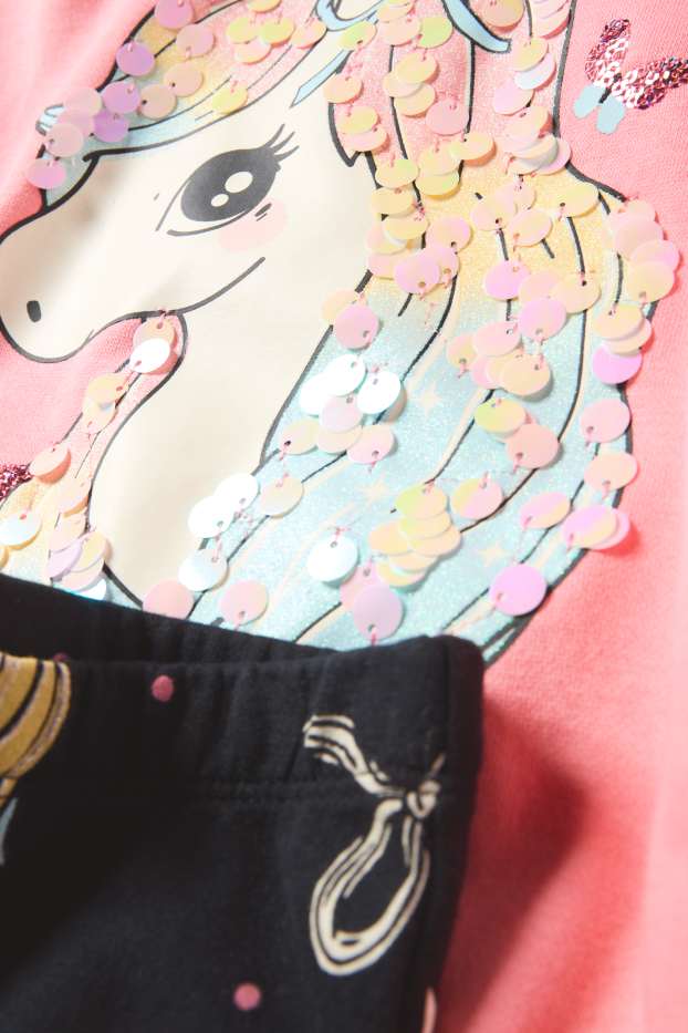 Děti - dívky - Pony - souprava - mikina a flared legíny - 2dílná - černá/růžová