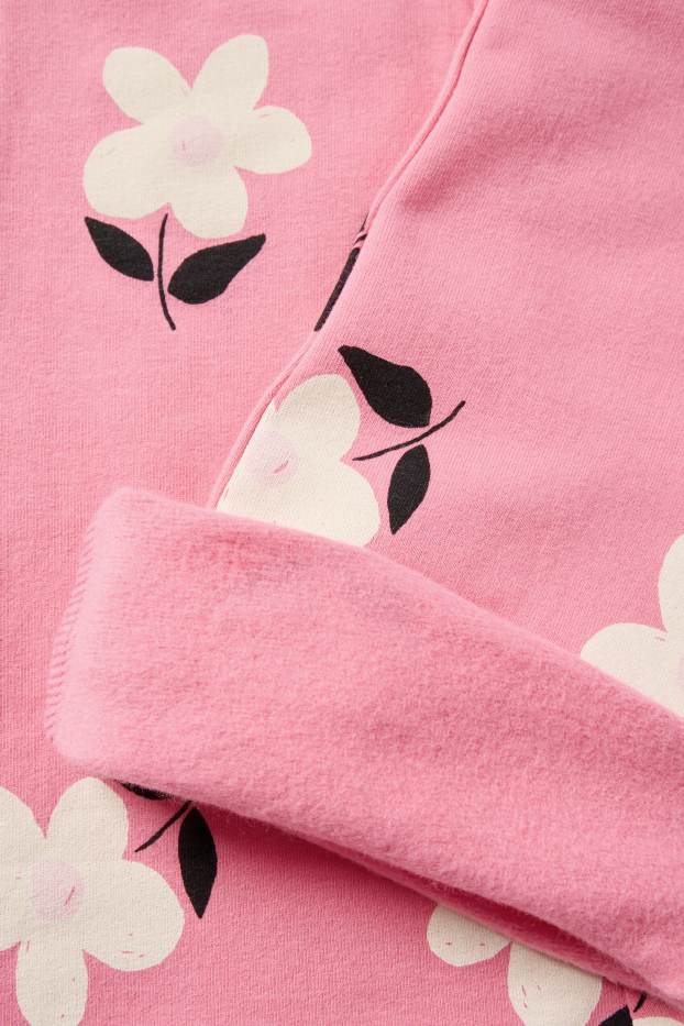 Copii - Fete - Floare - set - bluză de molton și colanți evazați - 2 piese - roz