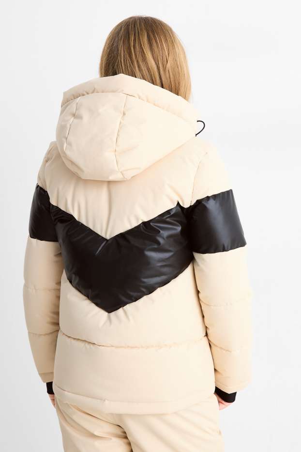 Kinder Mädchen - Skijacke mit Kapuze - wasserabweisend - schwarz / beige