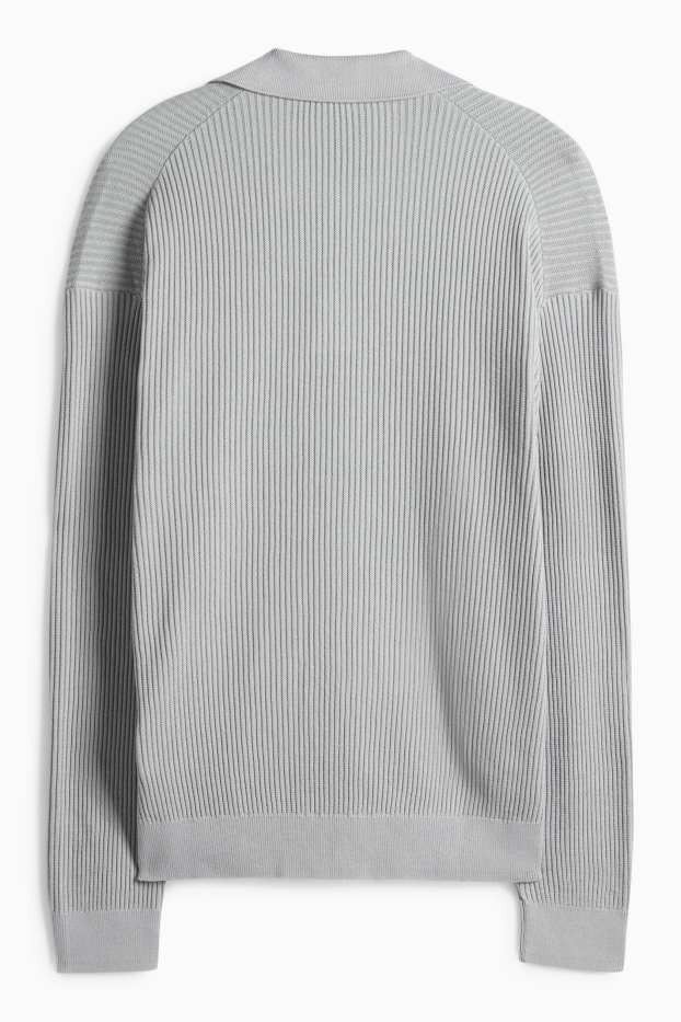Pánské - Svetr - žebrovaný - světle šedá
